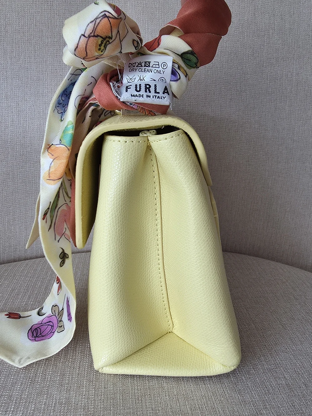 Furla Yellow Leather Top-Handle Bag with 2 Silk Twills & Charm